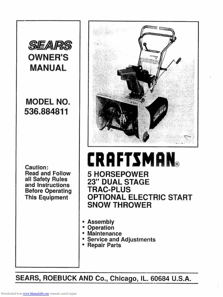 536884811 Sears Snowblower Noma Brute 523 Belt (Mechanical) Gasoline