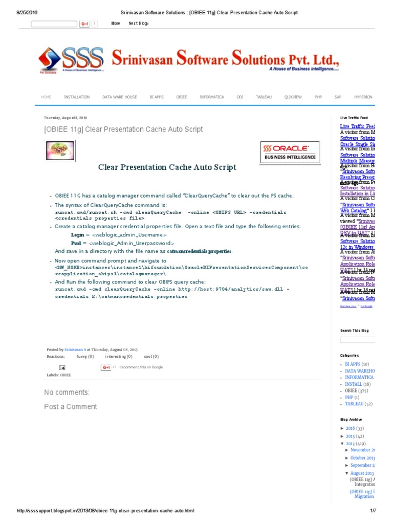 OBIEE 11g Clear Presentation Cache Script | PDF