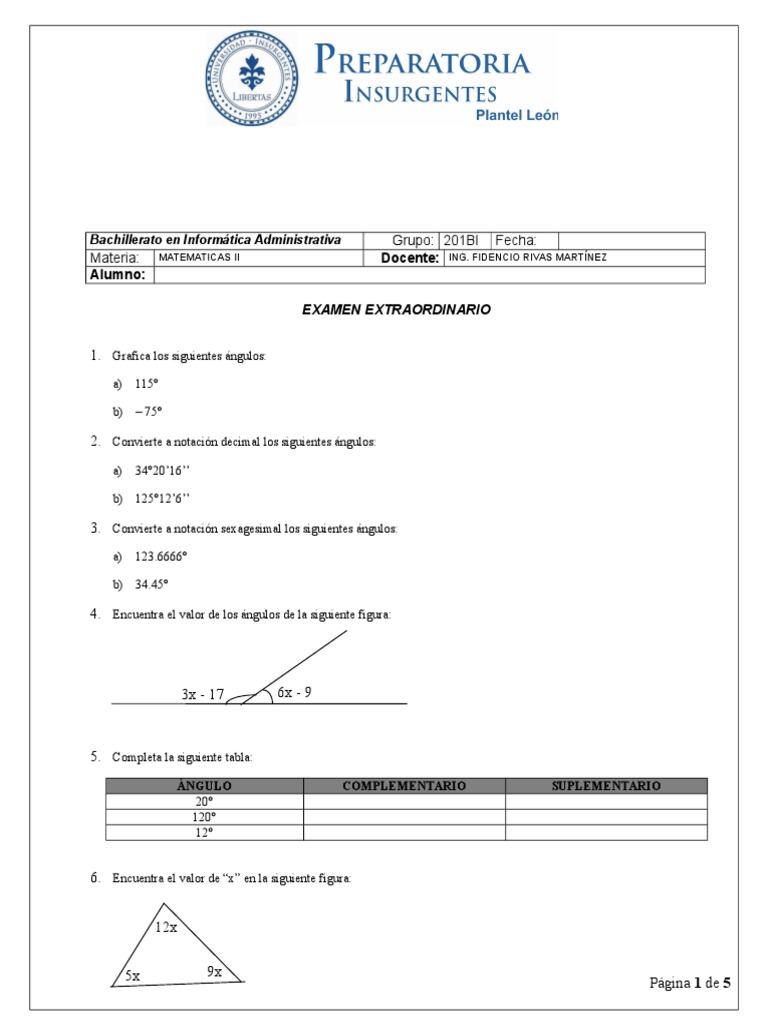 Examen Extraordinario de Matematicas 2 | PDF | Trigonometría | Seno