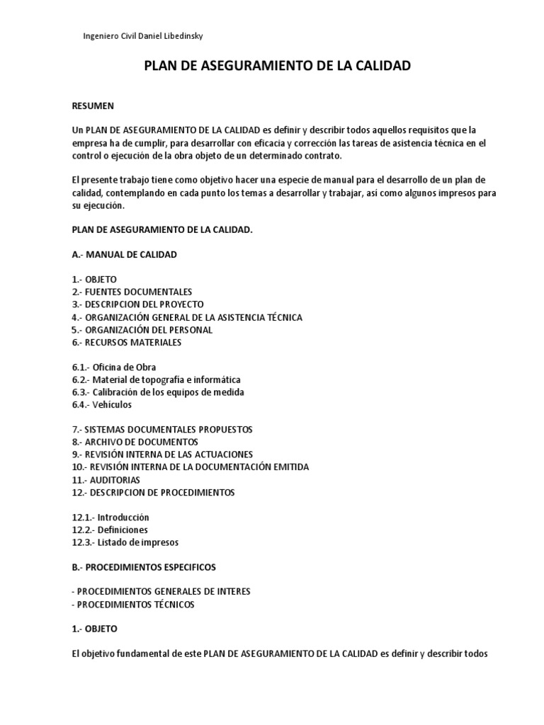 Plan de Aseguramiento de Calidad en Construcción | PDF | Calibración ...