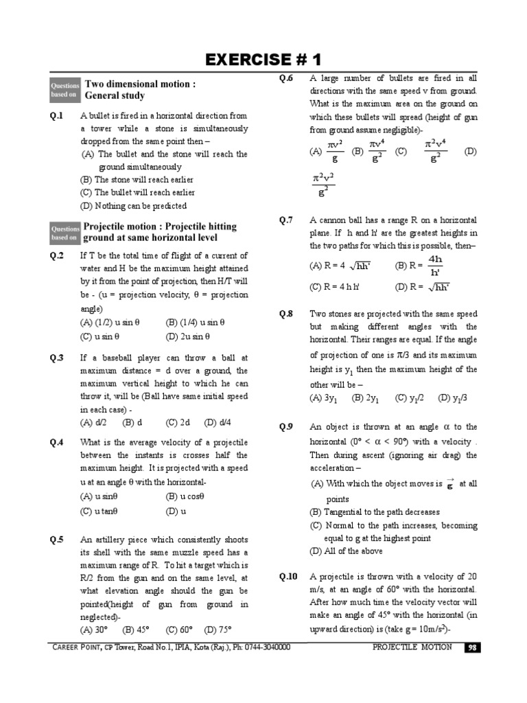 (B) Projectile Motion (Exercise) | PDF | Acceleration | Trajectory