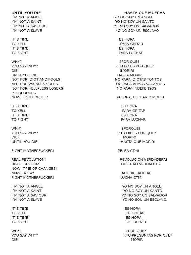 01.Until You Die (Letra y Traduccion) PDF