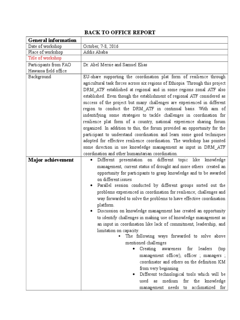 Back to Office Report: Workshop Insights | PDF | Psychological ...