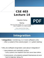 Integration Testing Reading:: The Art of Unit Testing, Ch. 1, 3, 4-5 (Osherove) Code Complete, Ch. 29 (Mcconnell)