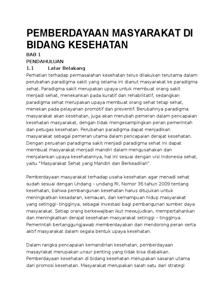 Pemberdayaan Masyarakat Di Bidang Kesehatan