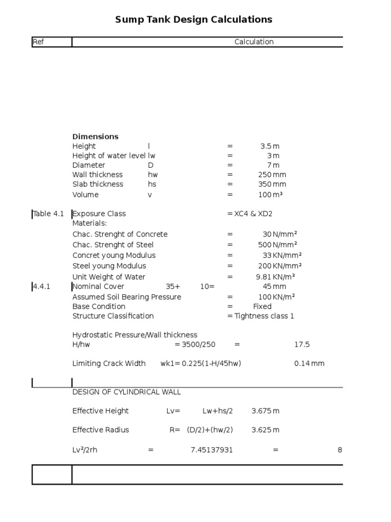 Sump Tank Calculation PDF
