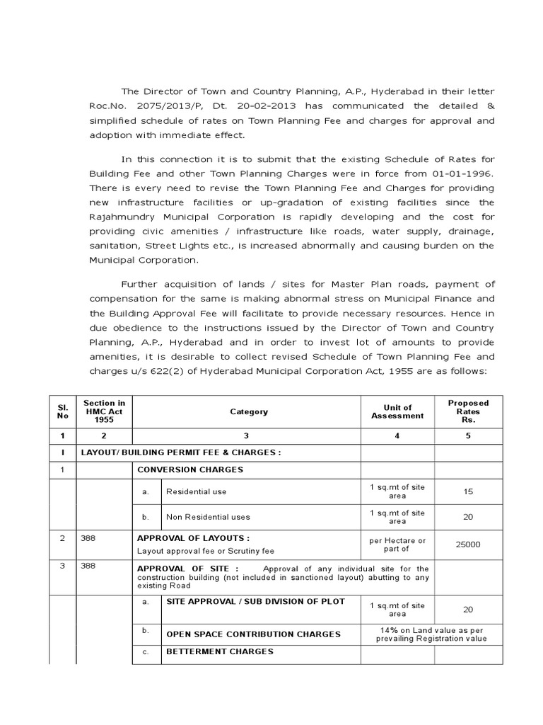 Building Fee Schedule of Rates Fee Architect