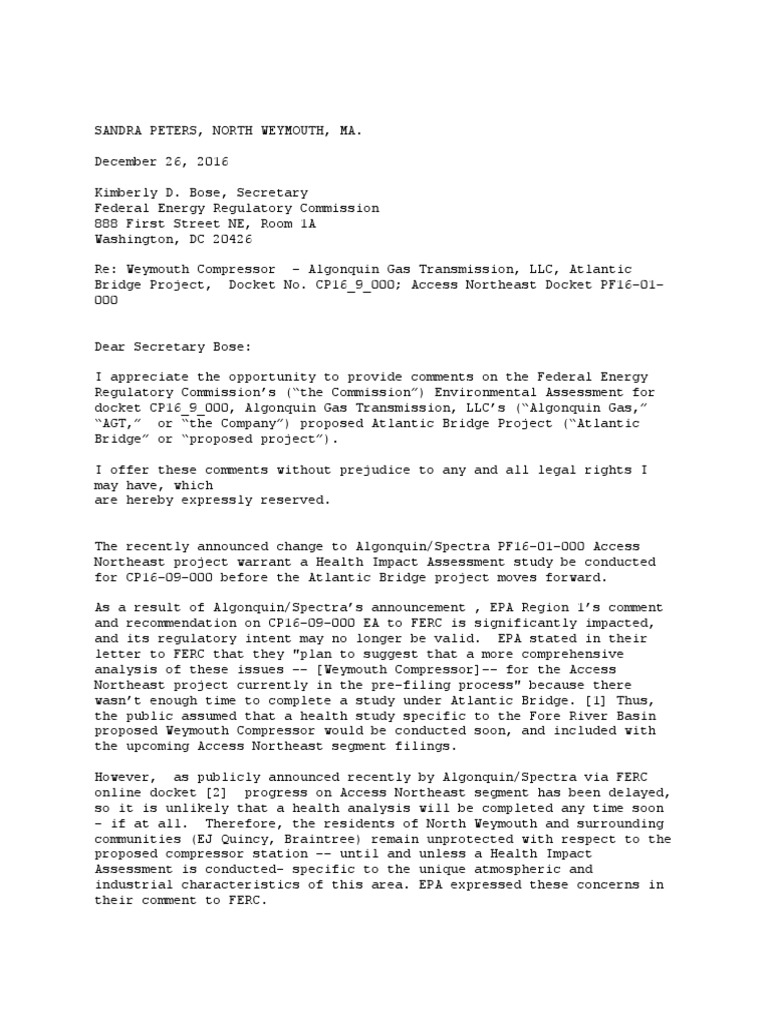 Health Impact Assessment Request for Weymouth Compressor | PDF ...