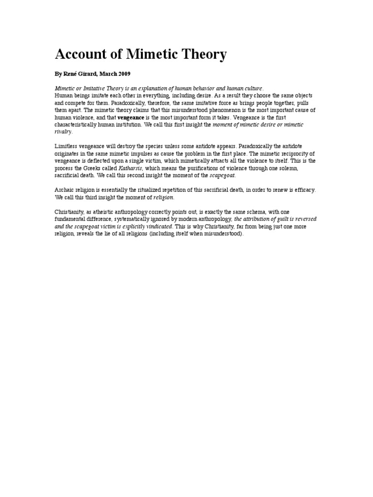 Understanding Mimetic Theory and Violence | PDF