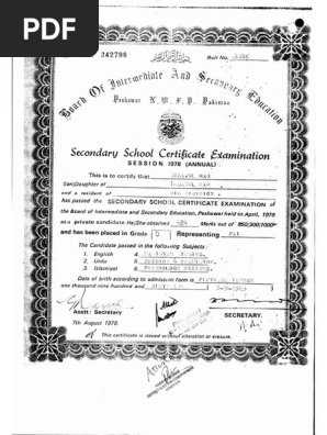 Siraj Ul Haq-Matric certificate