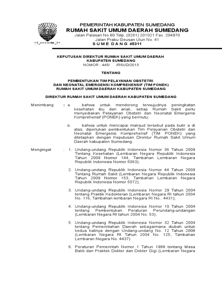 Pembentukan Tim PONEK RSUD Sumedang | PDF | Sains & Matematika