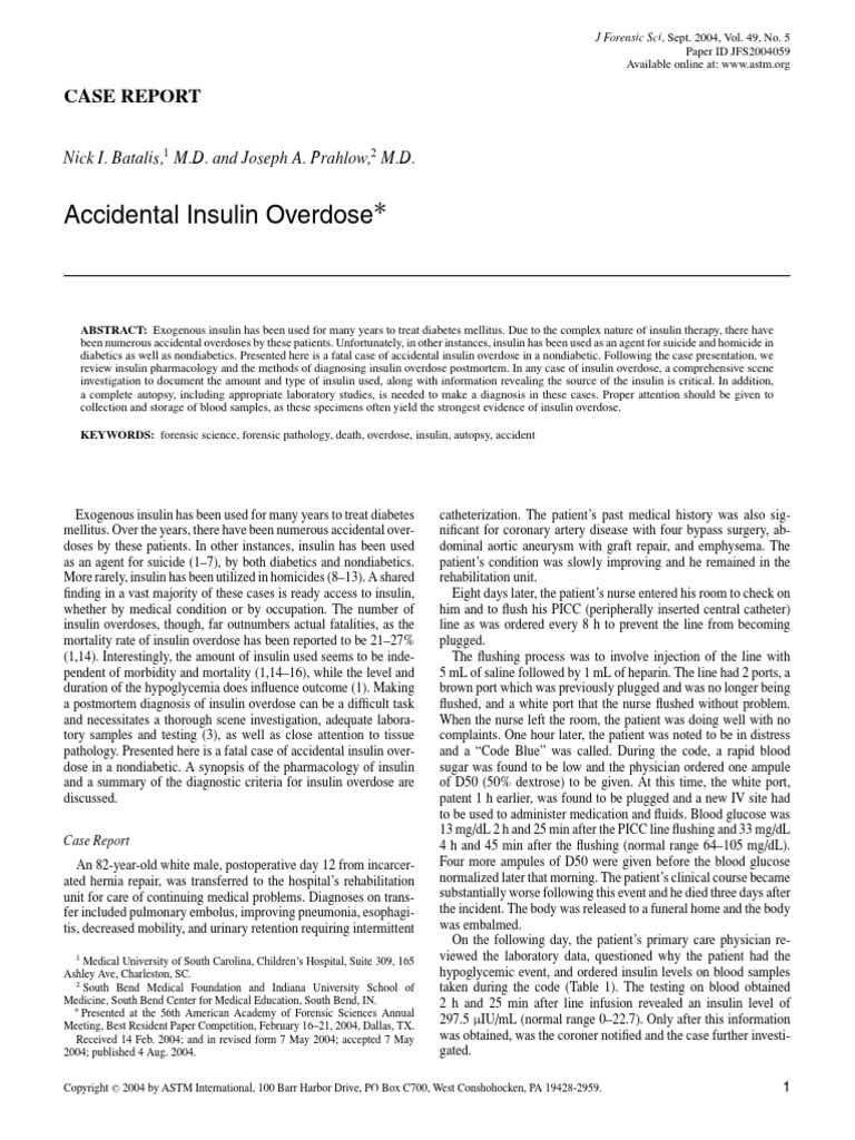 Accidental Insulin Overdose Insulin Medical Specialties