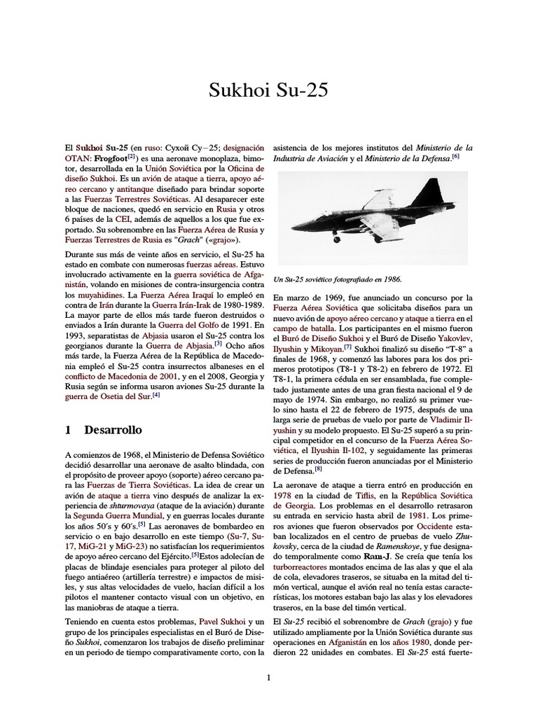 Sukhoi Su-25: Historia y Operadores | PDF | Tecnología militar | Aviación