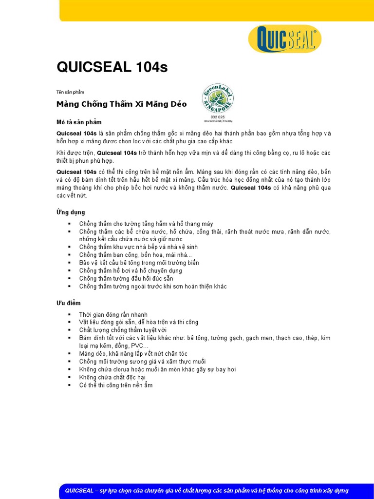 Quicseal 104 | PDF