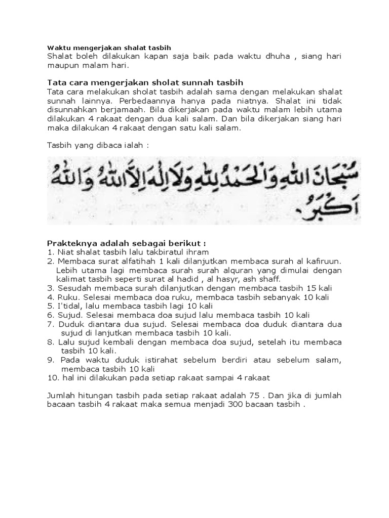 Waktu Mengerjakan Shalat Tasbih Docx