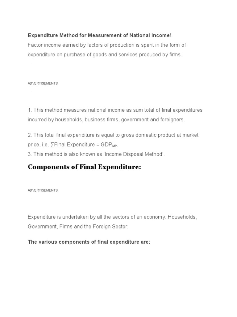 Expenditure Method For Measurement of National Income | PDF | Capital ...