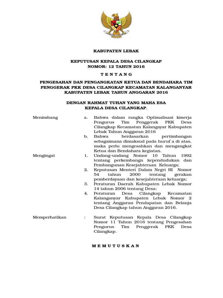 SK Ketua Nbendahara Pkk