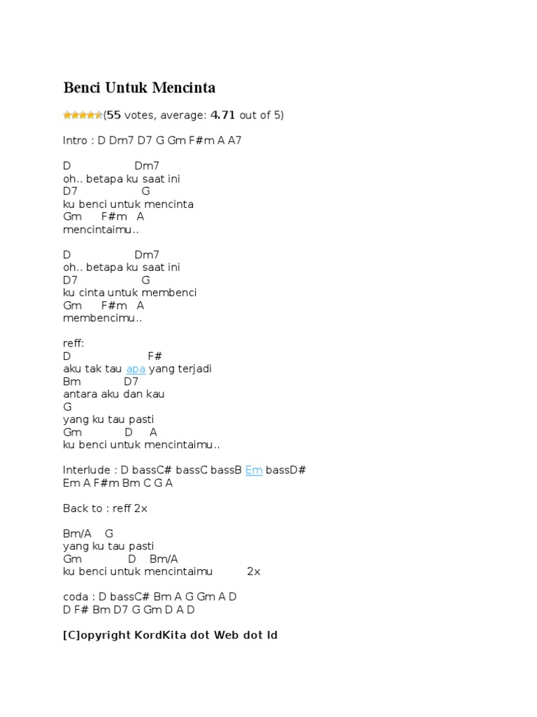 Kunci Lagu Terlanjur Mencinta Chordtela