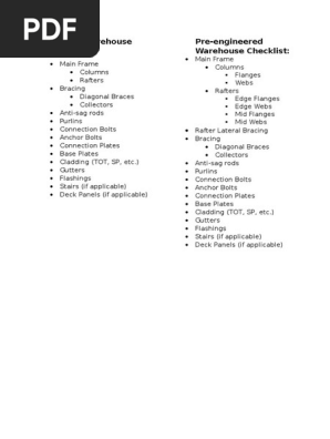 Warehouse Checklist