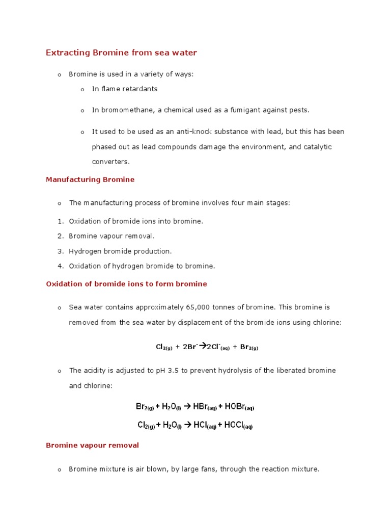 Extracting Bromine From Sea Water Chlorine Oxygen