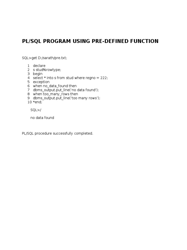 PL/SQL Program Using Pre-Defined Function | PDF
