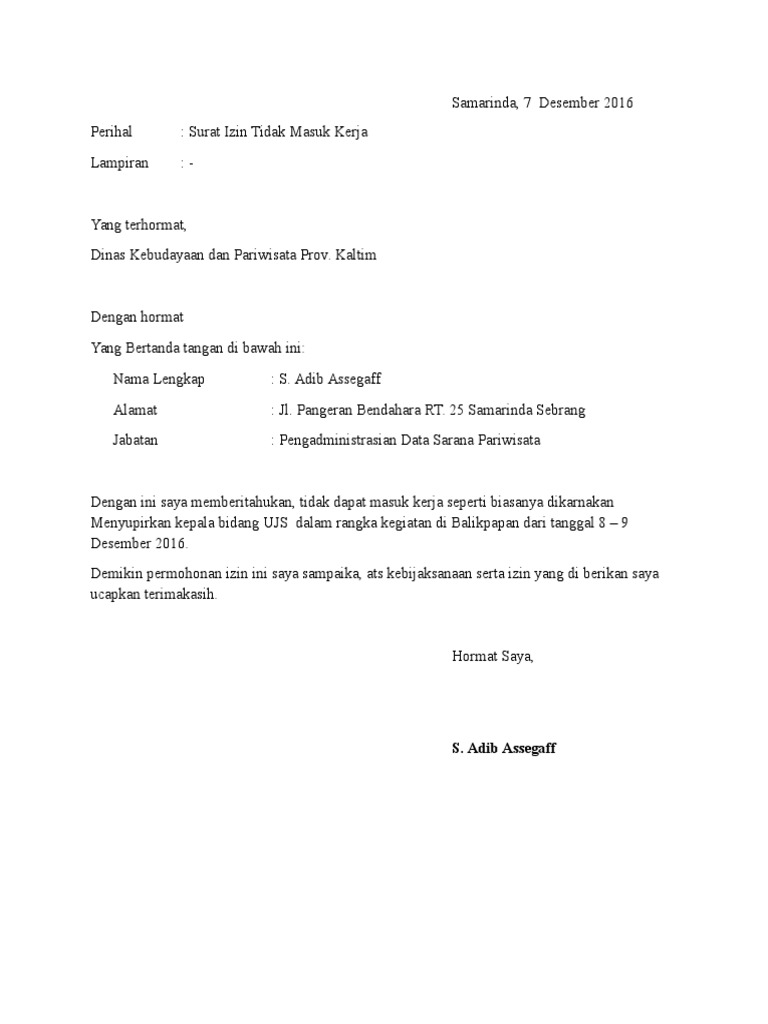 Contoh Surat Izin Dinas Pdf