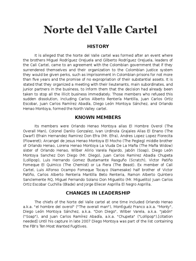 Norte del Valle Cartel Overview | PDF | Organized Crime Groups | Illegal  Drug Trade