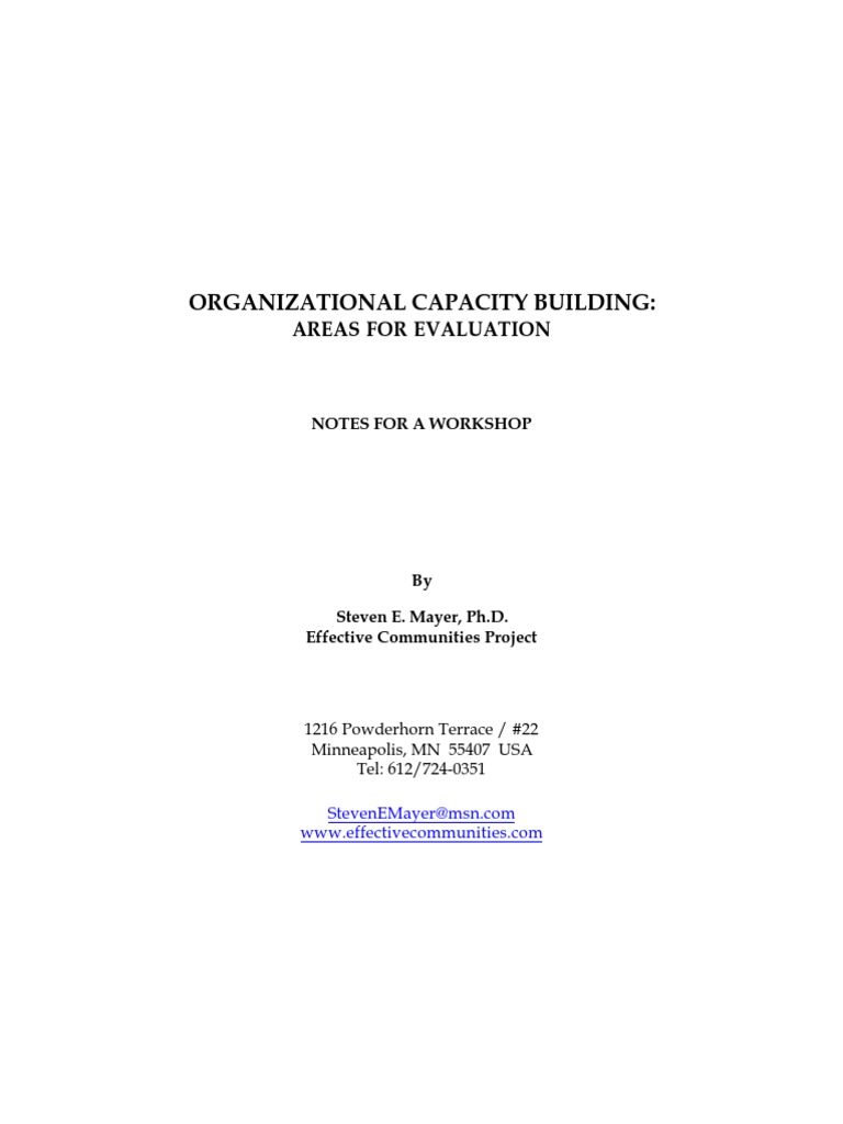 Organizational Capacity Building:: Areas For Evaluation | PDF
