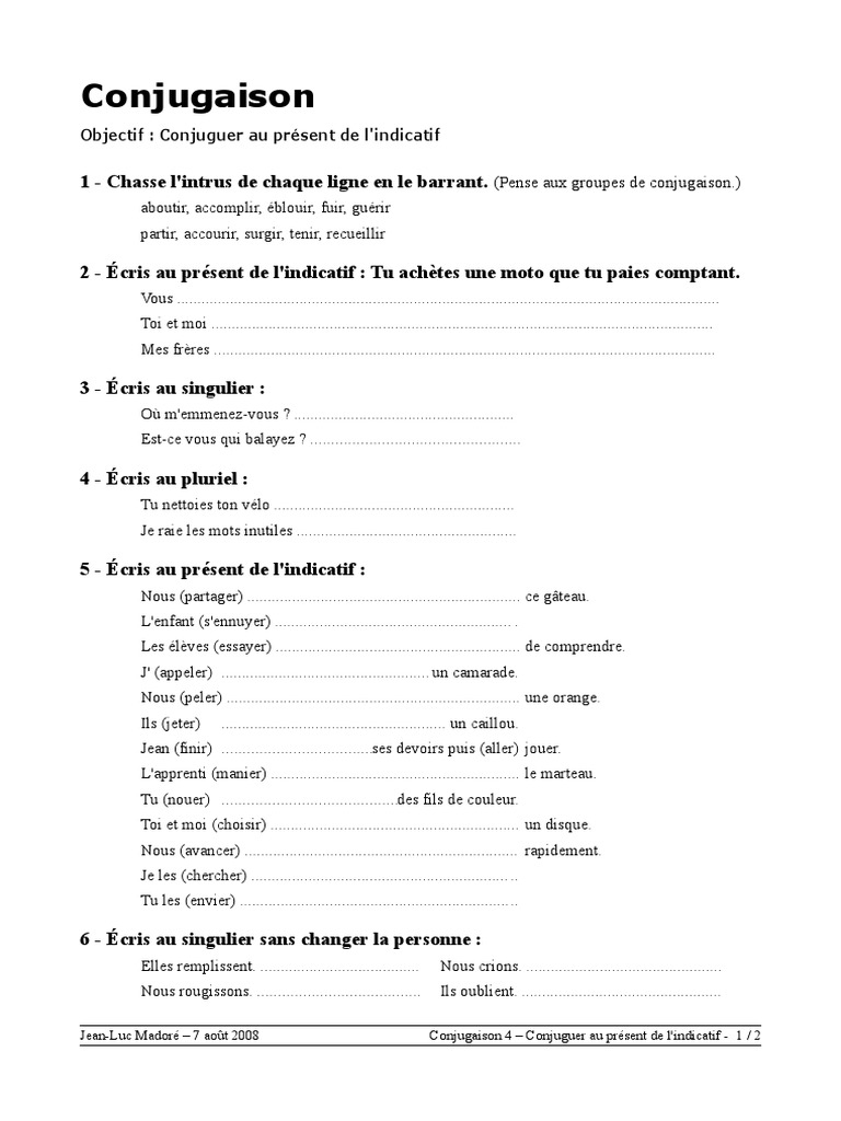 Exercices de Conjugaison Présent | PDF | Arts du langage et discipline