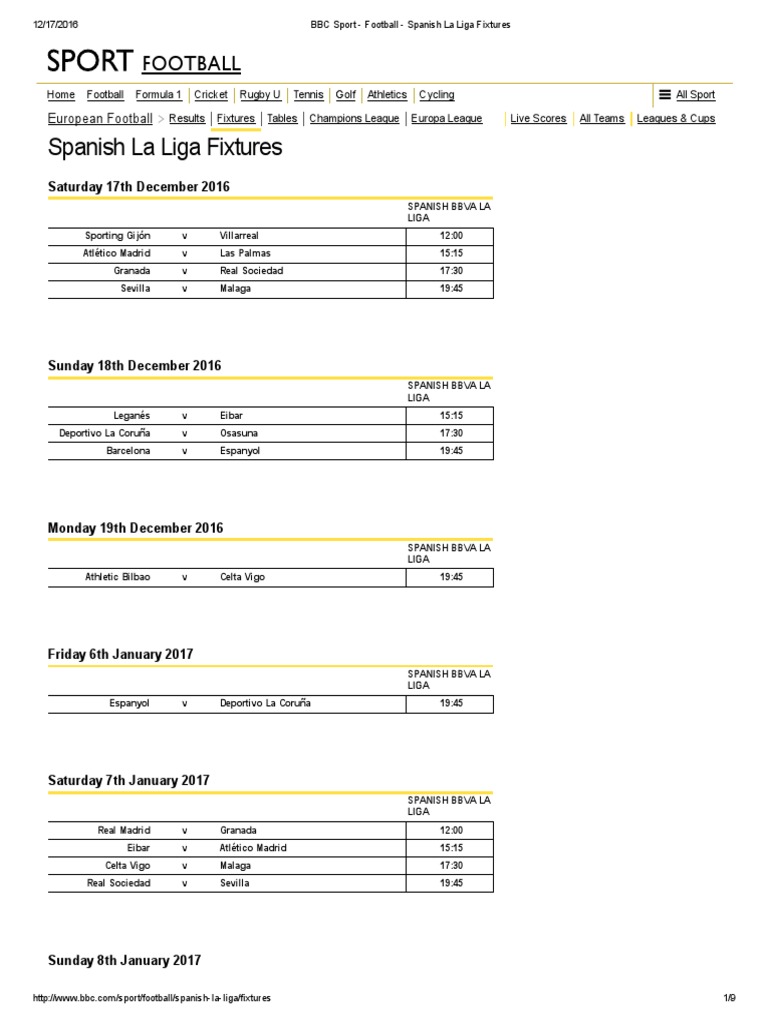 Bbc la sales liga fixtures