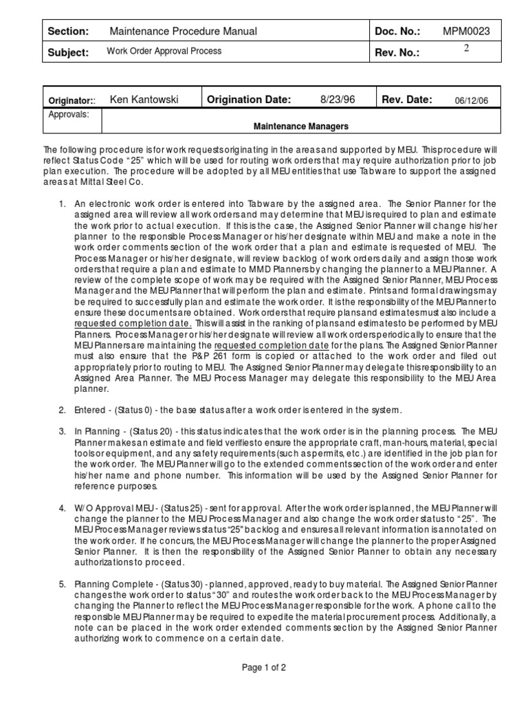 Maintenance Procedure Manual MPM0023 2: Section: Doc. No.: Subject: Rev ...