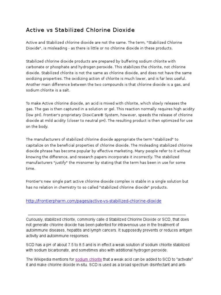 Active Vs Stabilized Chlorine Dioxide PDF Chlorine Sodium Chloride