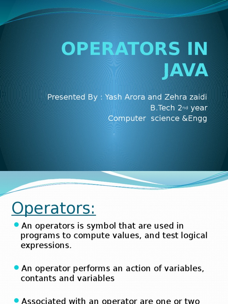 Operators in Java | PDF | Multiplication | Boolean Data Type