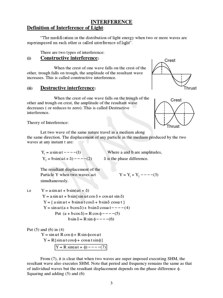 Interference Definition of Interference of Light Crest PDF