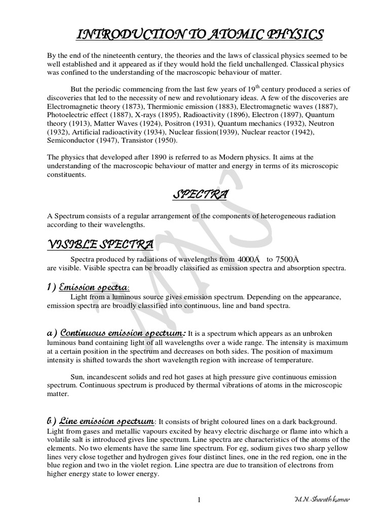 Introduction To Atomic Physics Pdf Pdf Electromagnetic Spectrum