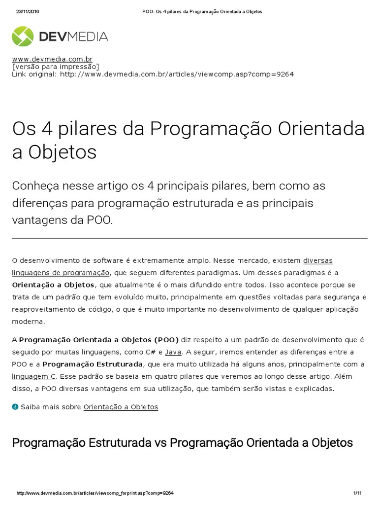 POO - Os 4 Pilares Da Programação Orientada A Objetos | PDF | C Sharp ...