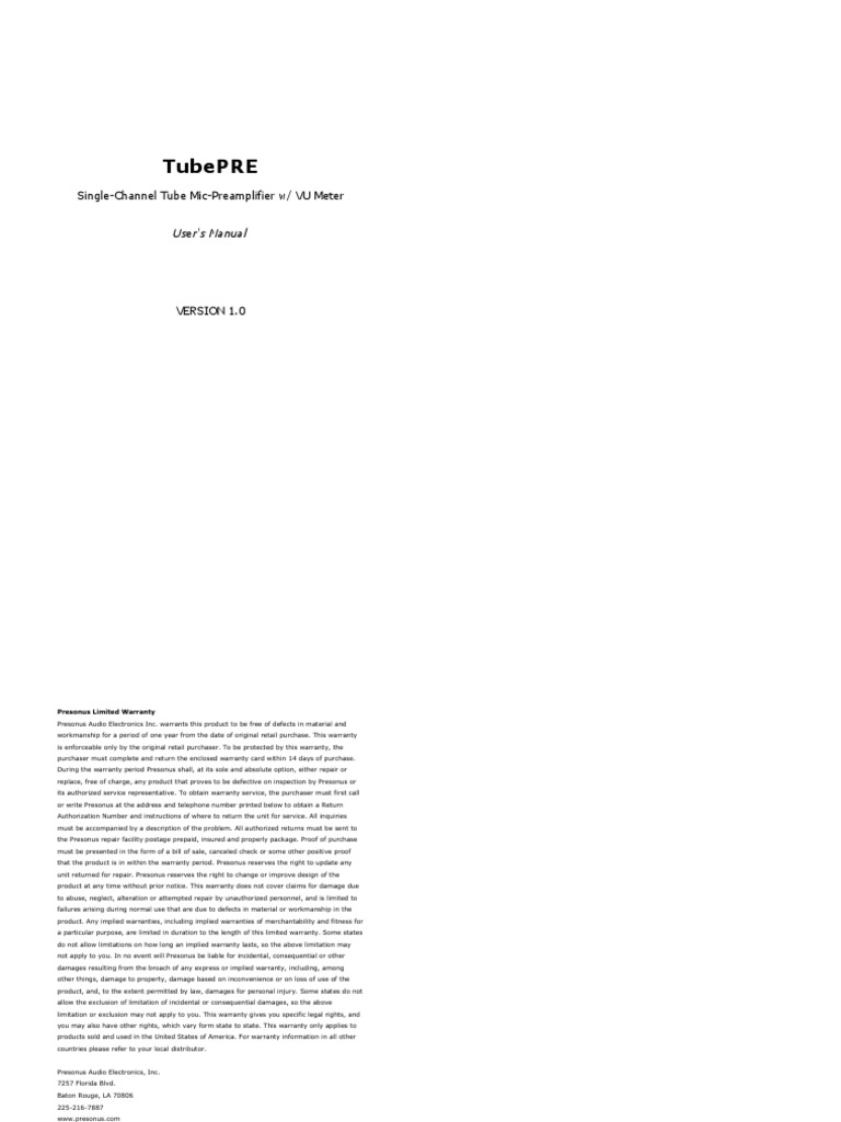 TubePre OwnersManual En | Microphone | Vacuum Tube