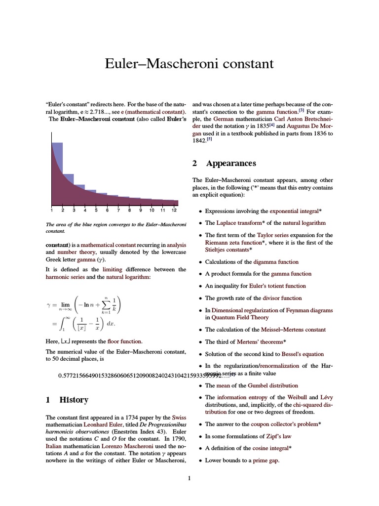 EulerMascheroni Constant PDF Numbers Discrete Mathematics