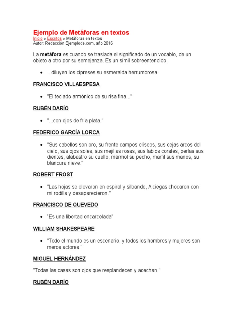 Ejemplos de Metáforas en Textos | PDF | Poesía