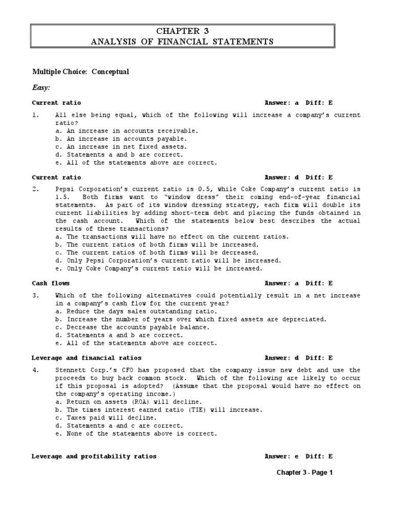 Analysis of Financial Statements: Multiple Choice: Conceptual Easy ...