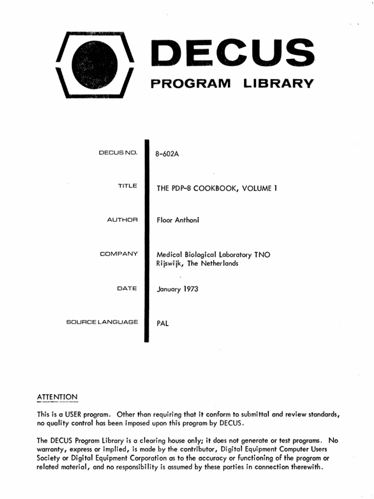 PDP-8 Cookbook: Subroutine Standards | PDF | Subroutine | Computer ...