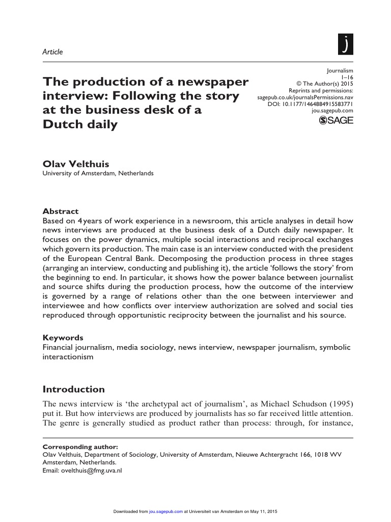 The Production of a Newspaper Interview. Journalism Ethnography