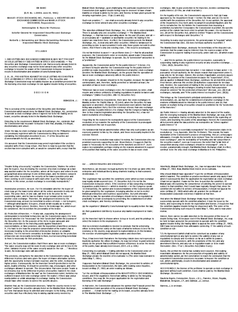 Makati Stock Exchange v. SEC PDF Stocks U.S. Securities And