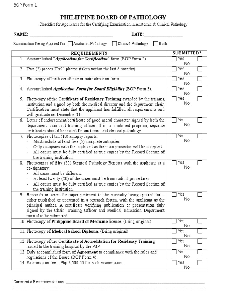 BOP Form 1 Checklist For Applicants 2013 Version PDF