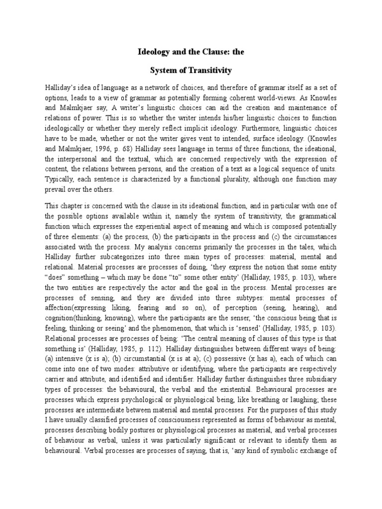 Analyzing Transitivity in Gendered Language | PDF | Ideologies ...