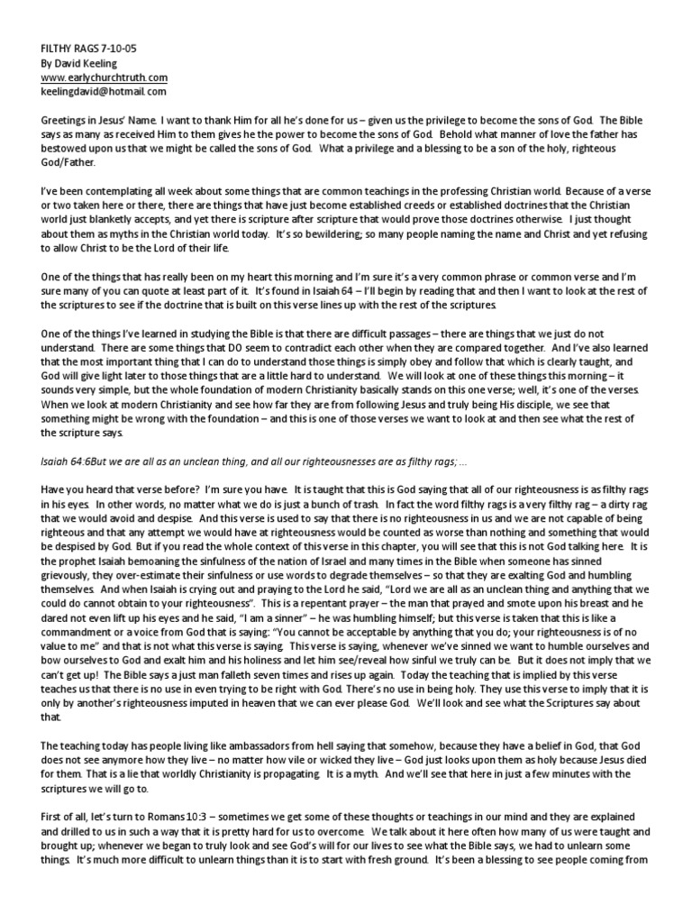 Filthy Rags | PDF | Righteousness | Sin