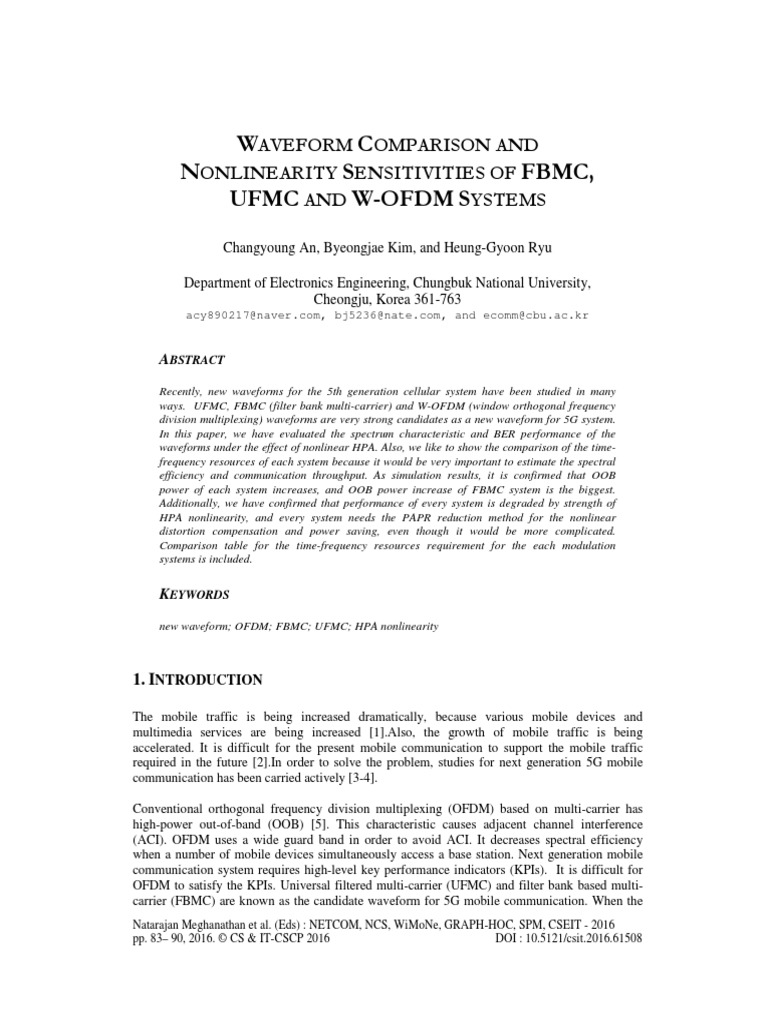 Waveform Comparison and Nonlinearity Sensitivities of FBMC, Ufmc and W ...