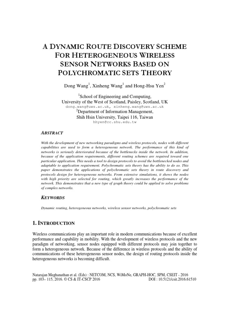 A Dynamic Route Discovery Scheme For Heterogeneous Wireless Sensor ...