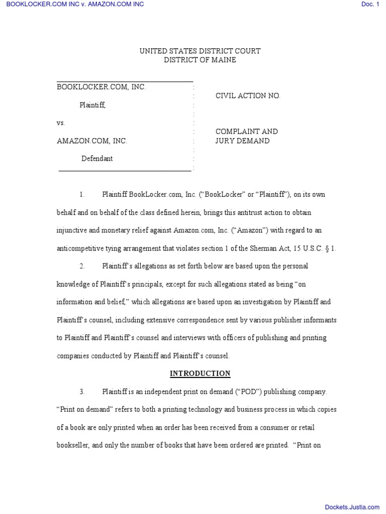 INC v. AMAZON COM INC Document No. 1 PDF Publishing Class Action