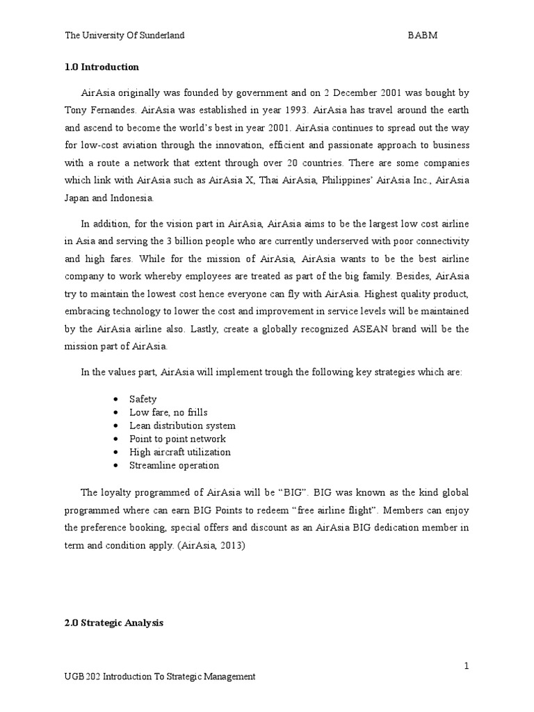 Introduction To Strateic Management AirA PDF Organizational Structure Low Cost Carrier